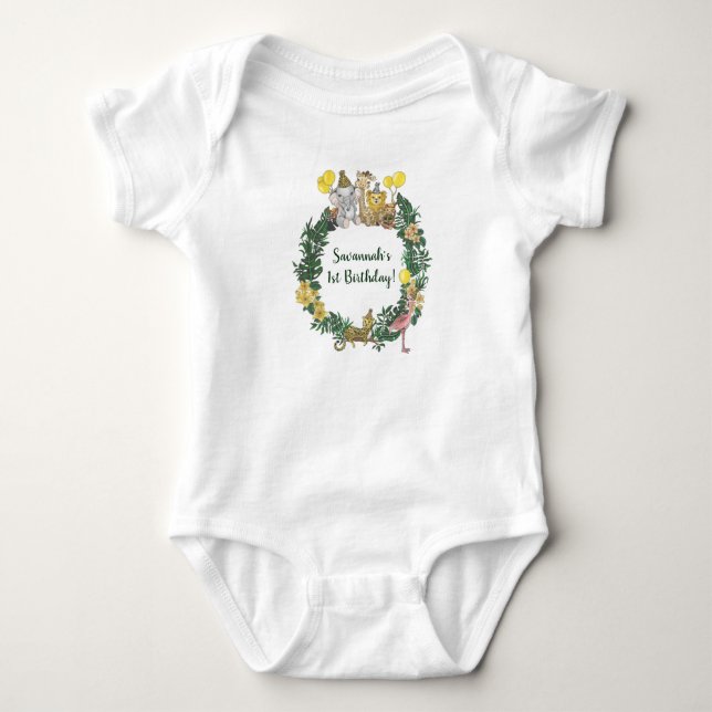 Body Safari vert mignon Animaux Wreath Premier Annivers (Devant)