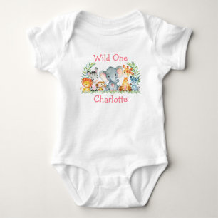 Body Sauvage Un 1er Anniversaire Safari Animaux Blanc R