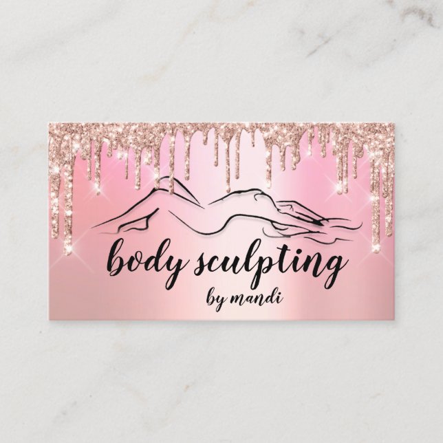 Body Sclupting Beauty Logo Glitter Drips Pink Visitenkarte (Vorderseite)