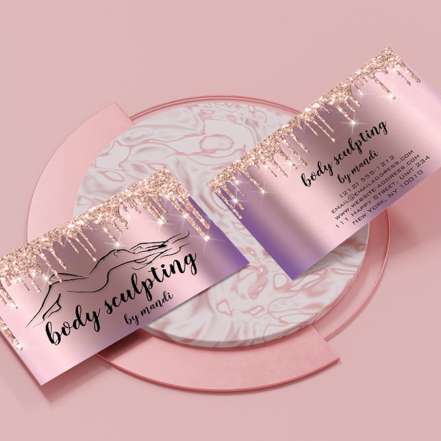 Body Sclupting Beauty Logo Glitzer Tropfen Eggplan Visitenkarte (Body Sclupting Beauty Logo Glitter Drips Eggplant Business Card)