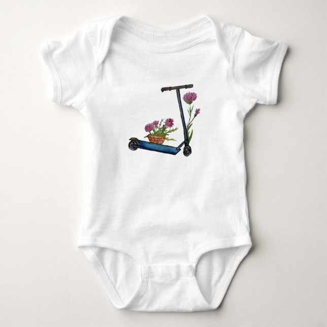 Body Scooter Kick, Fleurs Aquarelle Art Bodysuit bébé (Devant)