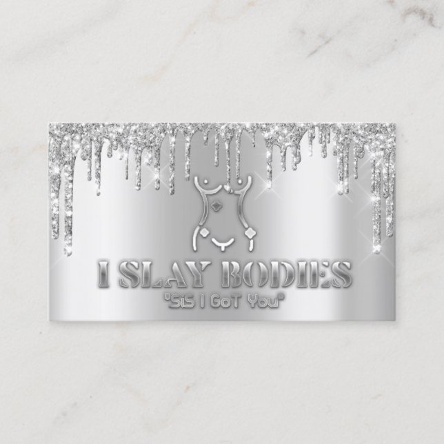 Body Sculpting Beauty Logo Glitzer Grau Visitenkarte (Vorderseite)