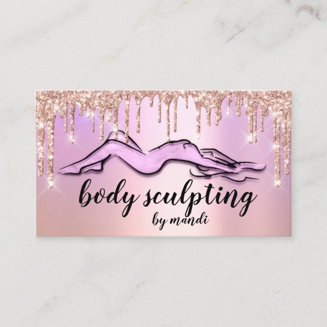 Body Sculpting Beauty Logo Glitzer Tropfen Rosa Visitenkarte (Vorderseite)