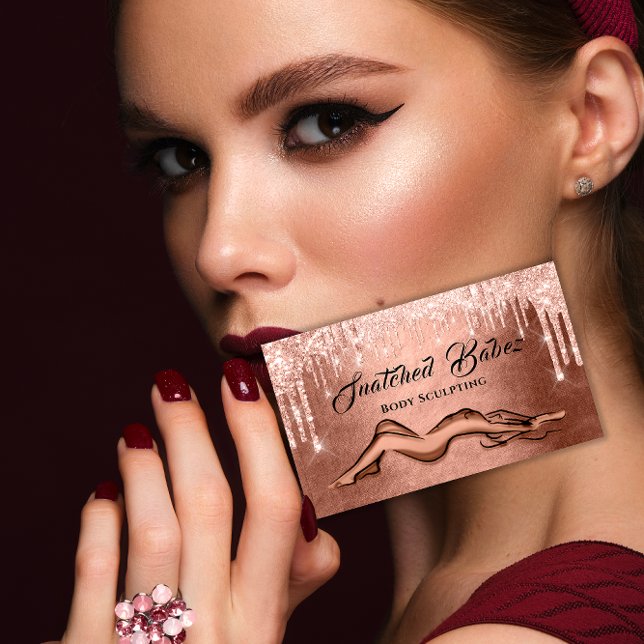 Body Sculpting Beauty Logo Massage QE CODE Rose B Visitenkarte (Eyelash Brow Makeup Logo QRCode Lip Rose Smoky Business Card)