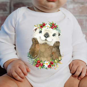 Body Sea Otter Woodland Animal Wreath   Baby Bodysuit