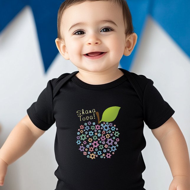 Body 🍯 🐟 Shana Tova ! Bonne année noire (🍯 🍎🐟 Shana Tova! Happy New Year black Baby Bodysuit)