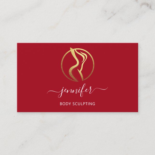 Body Shaping Sculpting Massage Gold Logo QR Red Visitenkarte (Vorderseite)