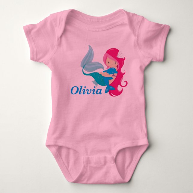 Body Sirène rose mignonne personnalisée (Devant)