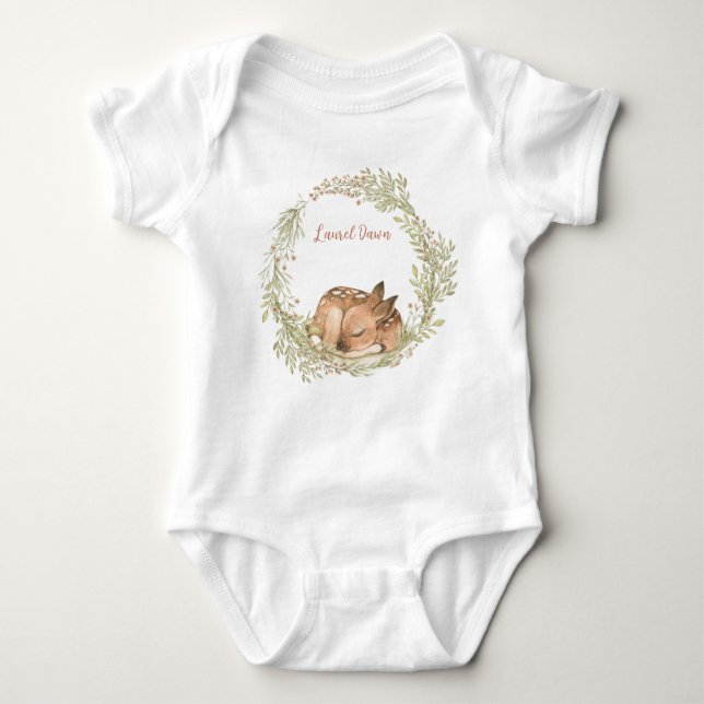 Body Sleeping Deer Fawn Spring Leaf Wreath Baby Bodysui (Devant)