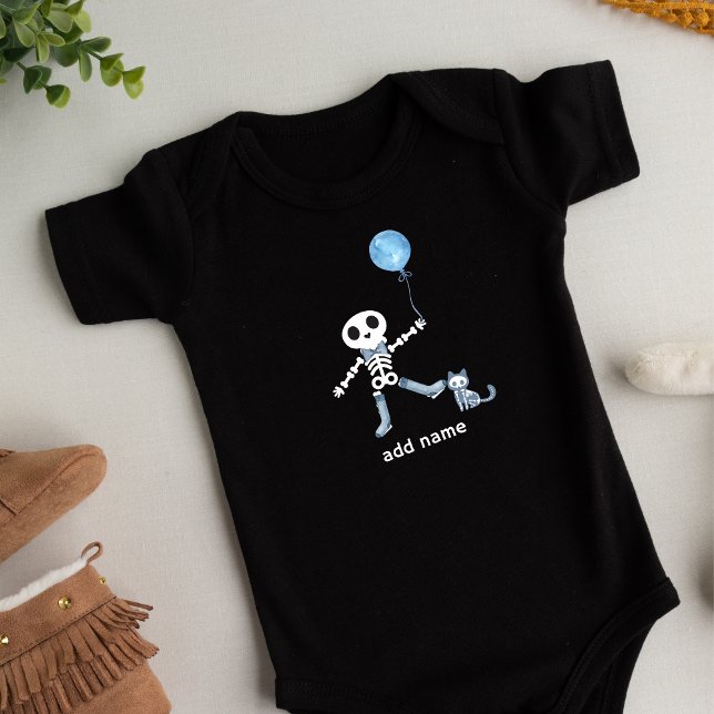 Body Squelette personnalisé garçon avec ballon (Personalized Skeleton Boy with Balloon Baby Bodysuit)