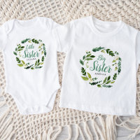 Sweet Greenery Floral Petite Soeur Nom Monogramme