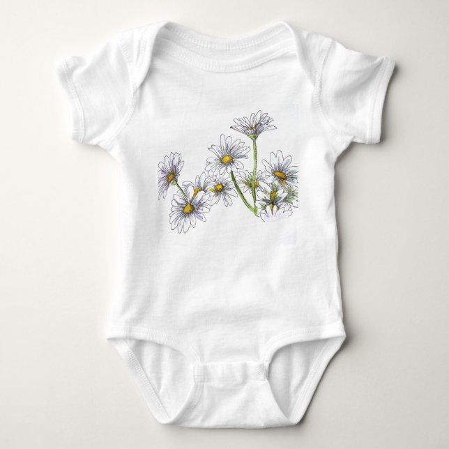 Body T-shirt bébé blanc avec marguerites (Devant)