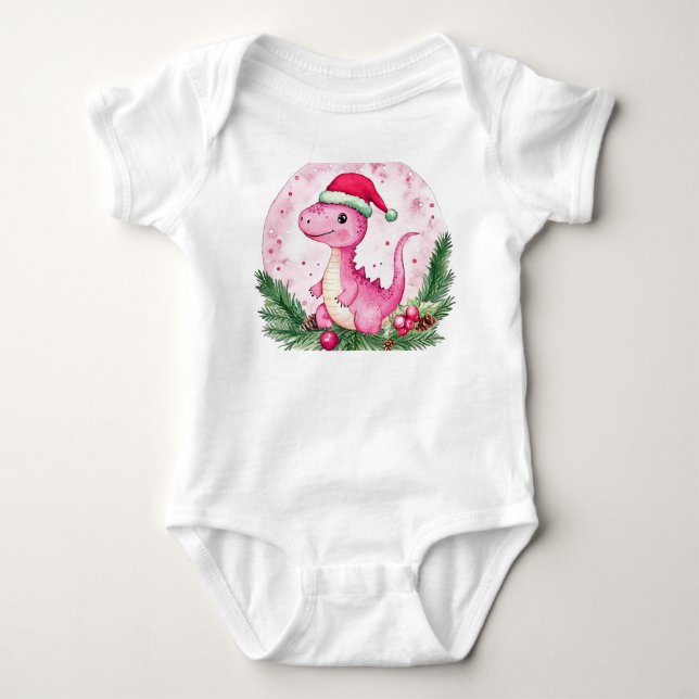 Body T-shirt bodysuit bébé dinosaure rose (Devant)