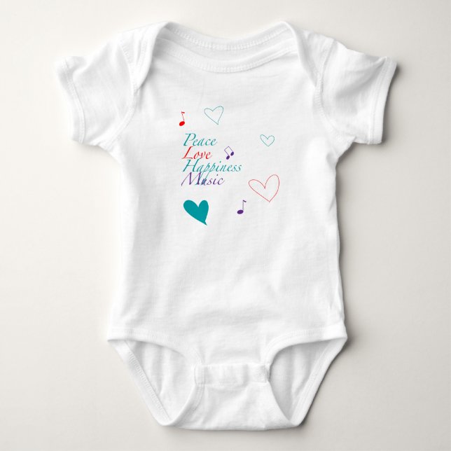 Body T-shirt de musique de bonheur d'amour de paix (Devant)
