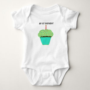 Body T-shirt enfant Cupcake vert 1er anniversaire migno