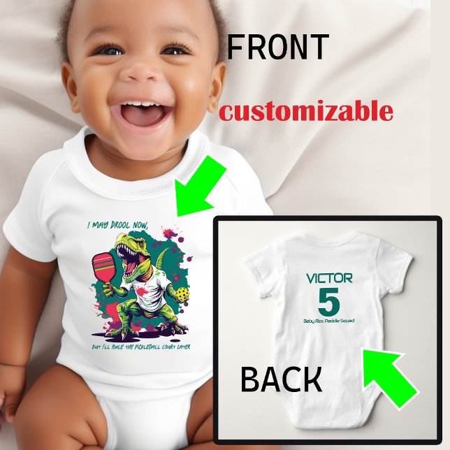 Body T-shirt t-Rex marrant (Cute T-rex picklball baby bady siut with custmozable text on both sides)