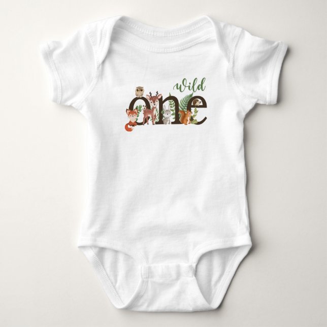 Body T-shirt Wild One 1st Birthday Woodland Animals (Devant)