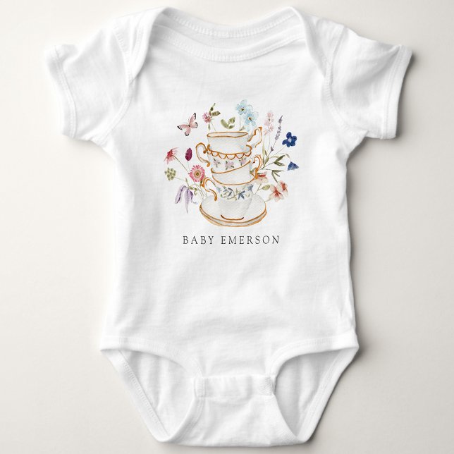 Body Tasse de thé fleurie (Wildflower Floral Tea Cup Party Baby Bodysuit by Painted Paperie
)