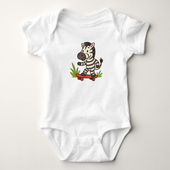 Body Tee-shirt bébé zèbre skater Jungle Cool sur roues  (Devant)