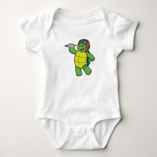 Body Tortue comme pilote avec avion en papier (Devant)