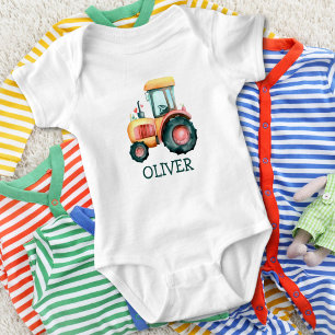 Body Tracteur jaune mignon Aquarelle personnalisée