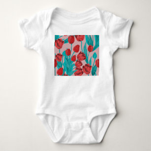 Body Tulipes de printemps, motif floral dessiné à la ma