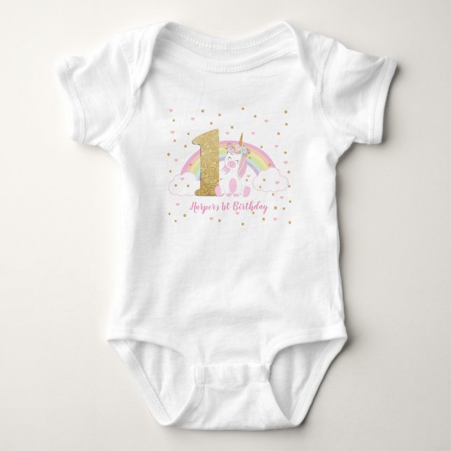 Body Unicorn Baby Girl Bodysuit One Piece 1er Anniversa (Devant)