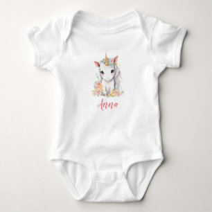 Body Unicorne rose aquarelle fille