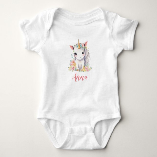 Body Unicorne rose aquarelle fille (Devant)