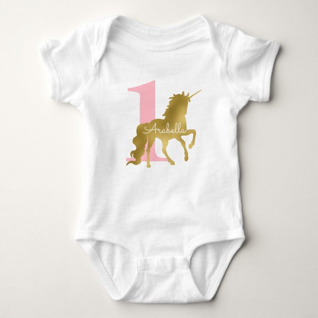 Body Unicorne rose et or Anniversaire (Devant)