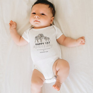 Body Unisex First Mother's Day Elephant Baby Bodysuit