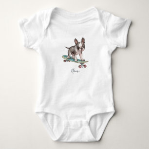 Body Watercolor Boston Terrier Baby Bodysuit