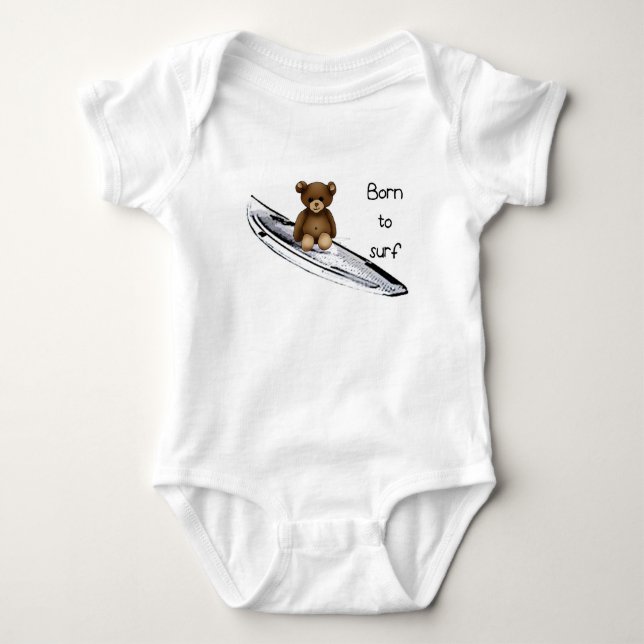 Body weißes Baby „Born to surf“ mit Teddy Baby Strampler (Vorderseite)