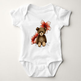 Body weißes Baby mit Teddy und Kirschbaumblumen Baby Strampler