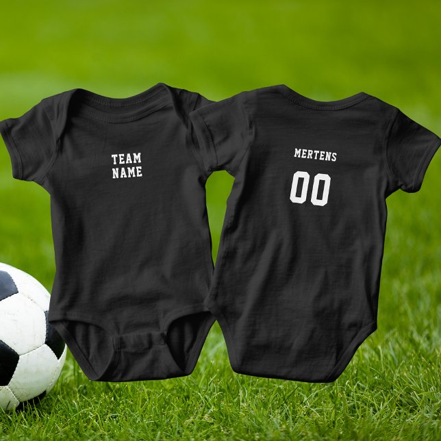 Body White Sports Team Nom et numéro foncé (White Sports Team Name & Number Dark Baby Bodysuit)