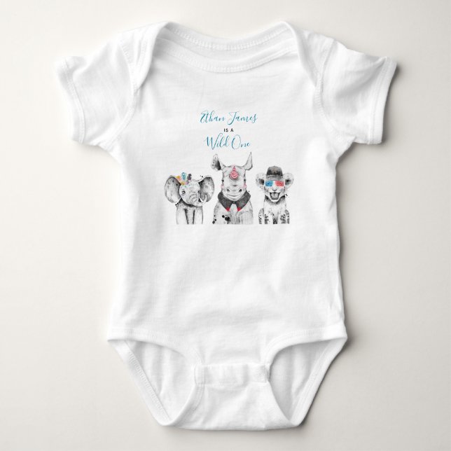 Body Wild One Animal Safari Noir Blanc Bleu Anniversair (Devant)