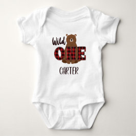 Body Wild One Plaid Bear Birthday Boy Girl Name