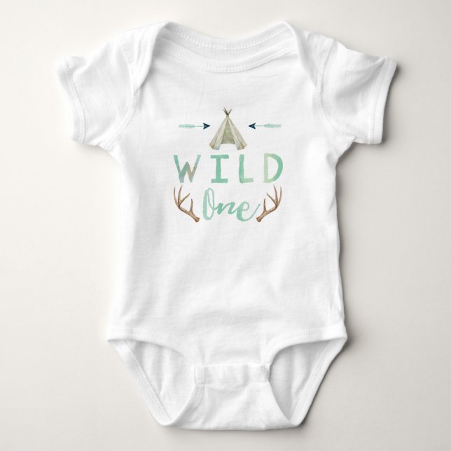 Body Wild One Tribal Teepee Blue Baby Boy Bodysuit (Devant)