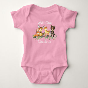 Body Wild Un 1er Anniversaire Forêt Bois Animaux rose