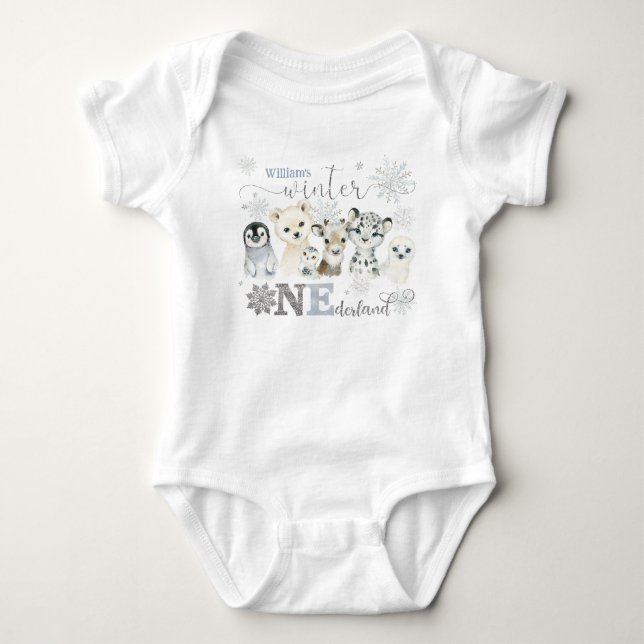 Body Winter Onederland Arctic Animals Blue 1st Birthday (Devant)