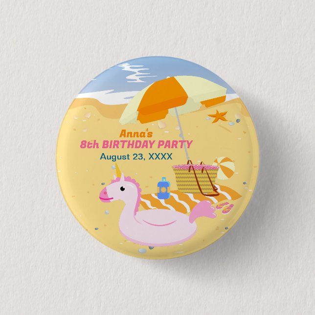 Bodyboard Girl Spaß Strand Geburtstagsparty Button (Vorderseite)