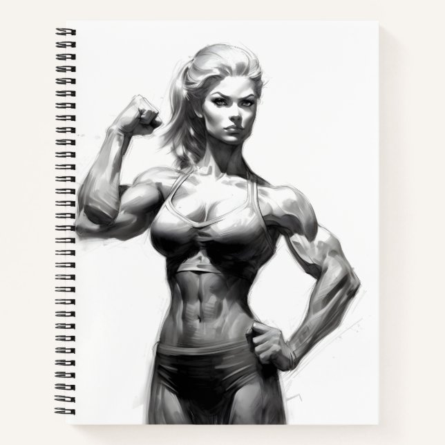 Bodybuilder bei Frauen, die ihre Muskeln fixieren Notizbuch (Vorderseite)