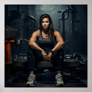 Bodybuilder bei Frauen, die zwischen Sets stehen Poster