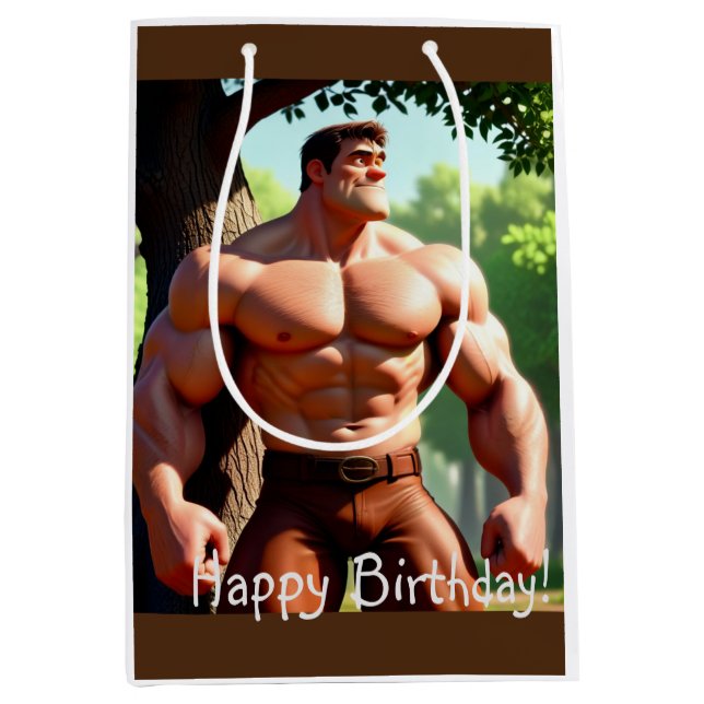 Bodybuilder Birthday Mittlere Geschenktüte (Vorderseite)