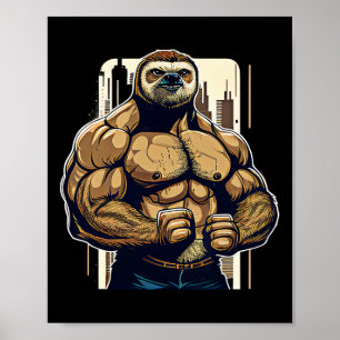 Bodybuilder Faultier Lustiger Bodybuilding Faultie Poster