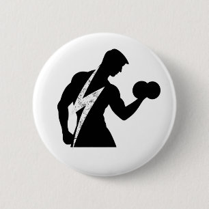 Bodybuilder Fitness Grafik Weißer Runder Knopf Pin Button