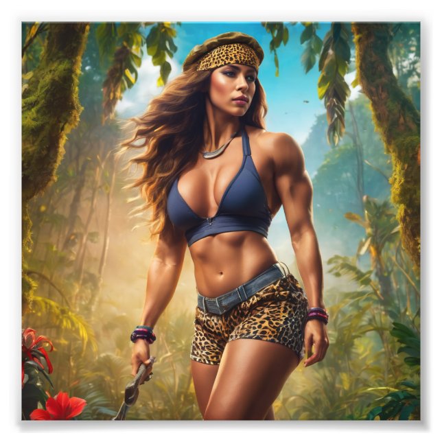 Bodybuilder-Power in Leopardenhaut Fotodruck (Vorne)