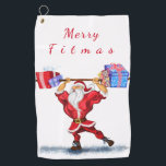 Bodybuilder Santa Christmas Golf Handtuch<br><div class="desc">Funny Christmas Golf Handtücher mit Bodybuilder Santa Claus mit Weihnachtsgeschenke - Fun Cartoon Malerei Funny Collection Golf Handtuch - oder wählen / Fügen Sie Ihre einzigartige Text / Name / Farbe - Make Your Special Gift - Umgestalten und verschieben oder entfernen und fügen Sie Elemente / Text mit Anpassungs-Tool! Malerei...</div>