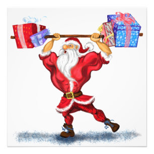 Bodybuilder Santa Claus mit Weihnachtsgeschenken - Fotodruck