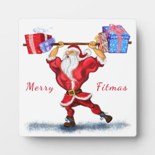 Bodybuilder Santa Claus mit Weihnachtsgeschenken - Fotoplatte